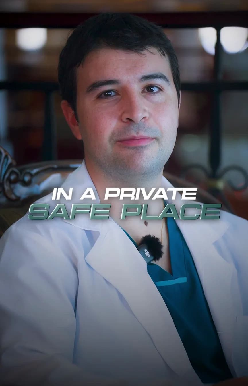 A presenter in medical scrubs explaining anxiety and how the 20-minute consultation works, with on-screen text
